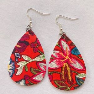 2 For $13 Foral leather teardrop earrings